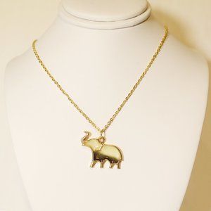 European 18K Gilded Gold Tone Gray Sparkly Ombre Good Luck Elephant Necklace